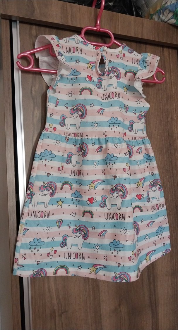 Kız Çocuk Unicorn Baskılı sentetik Elbise - Görsel 3