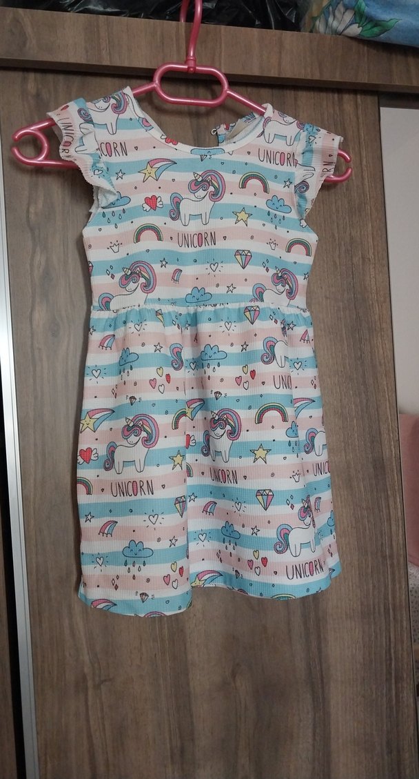 Kız Çocuk Unicorn Baskılı sentetik Elbise - Görsel 2