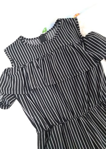 çizgili bel lastikli yaka detaylı tulum salopet beden - Görsel 3