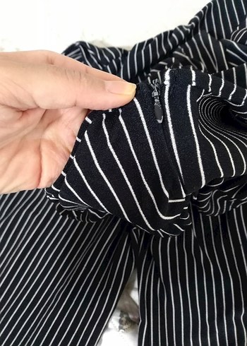 çizgili bel lastikli yaka detaylı tulum salopet beden yazmıyor s - Görsel 3