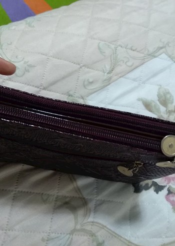 Diğer Bordo Yılan Desenli Deri Kadın Clutch Çanta
