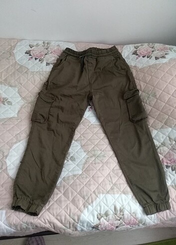 teen blue s beden haki beli paçası lastikli cepli kargo pantolon