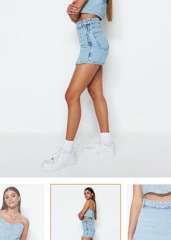 s Beden mavi Renk Mavi Mini Denim Şort Etek