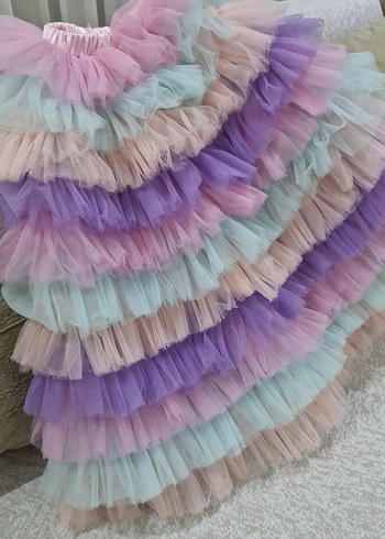 Kız Çocuk Çok Renkli Fırfırlı Etek ve crop ust - Görsel 3