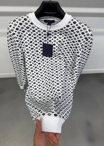 Erkek Beyaz Desenli Triko Bisiklet Yaka Kazak - Görsel 2