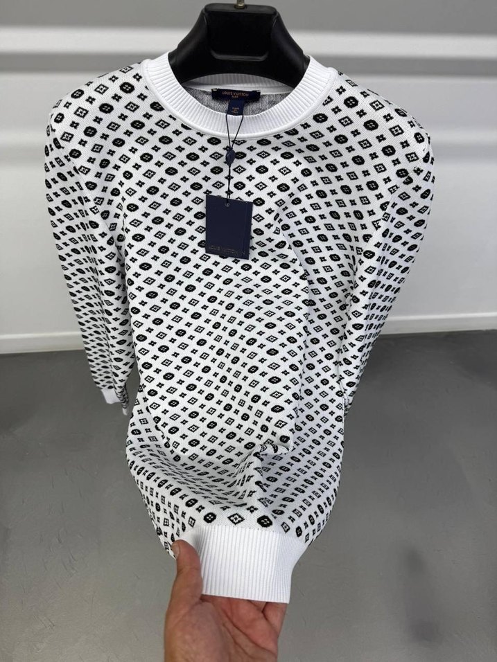 Erkek Beyaz Desenli Triko Bisiklet Yaka Kazak - Görsel 2