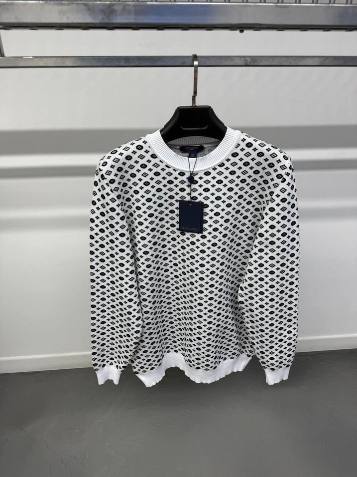 Erkek Beyaz Desenli Triko Bisiklet Yaka Kazak - Görsel 3