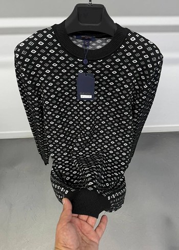 Erkek Siyah Desenli Triko Kazak - Görsel 2