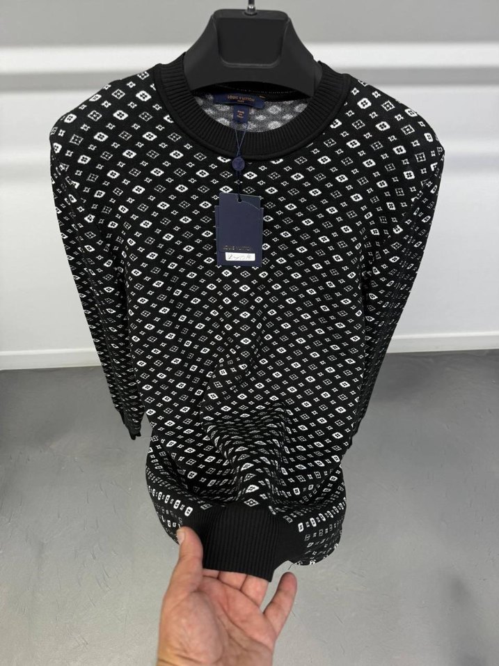 Erkek Siyah Desenli Triko Kazak - Görsel 2