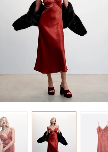 MANGO Kırmızı Dantelli Uzun Elbise - Görsel 2