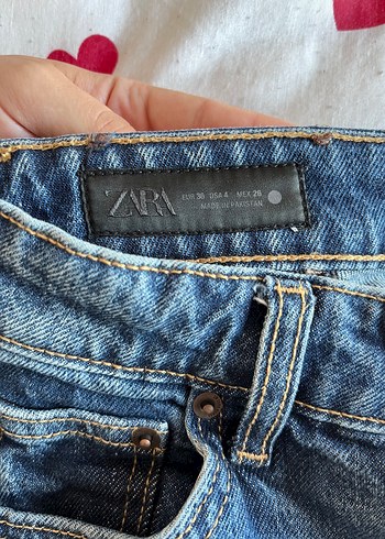 Zara Kadın Mavi Kemerli Denim Pantolon