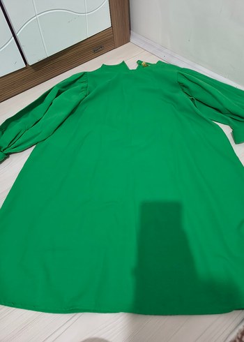 s Beden Yeşil Uzun Kollu Salaş Midi Tunik
