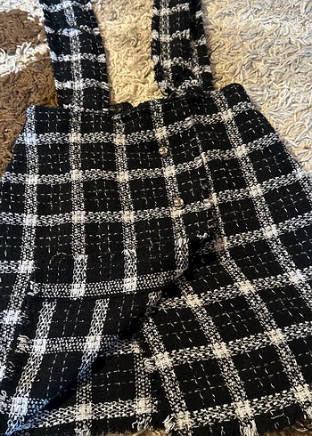 Ekoseli Askılı Triko Elbise - Görsel 12