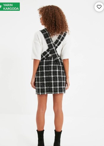 Ekoseli Askılı Triko Elbise - Görsel 2