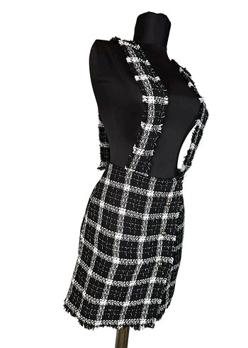 Ekoseli Askılı Triko Elbise - Görsel 6