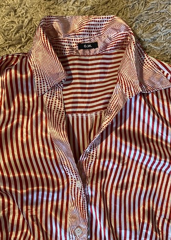 Çizgili Uzun Kollu Saten Gömlek - Görsel 10