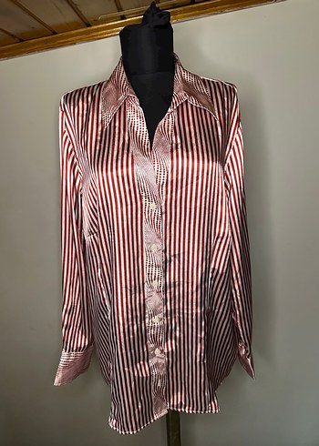 Çizgili Uzun Kollu Saten Gömlek - Görsel 5