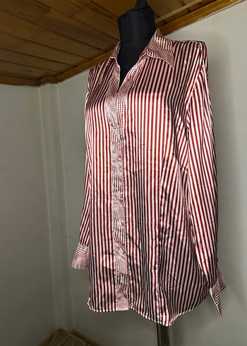 Çizgili Uzun Kollu Saten Gömlek - Görsel 4