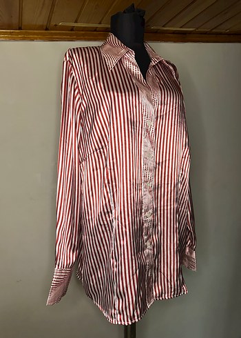 Çizgili Uzun Kollu Saten Gömlek - Görsel 6