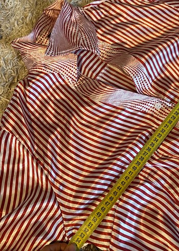 Çizgili Uzun Kollu Saten Gömlek - Görsel 9