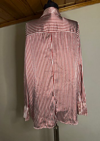 Çizgili Uzun Kollu Saten Gömlek - Görsel 2