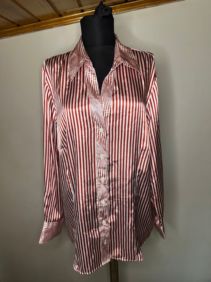 Çizgili Uzun Kollu Saten Gömlek - Görsel 5