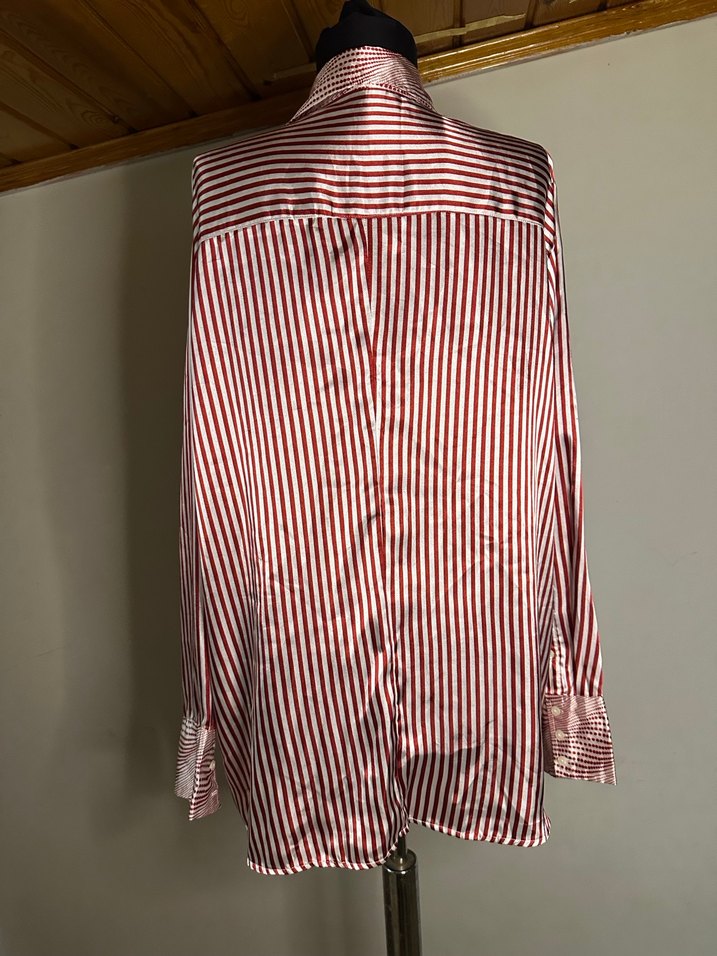 Çizgili Uzun Kollu Saten Gömlek - Görsel 2