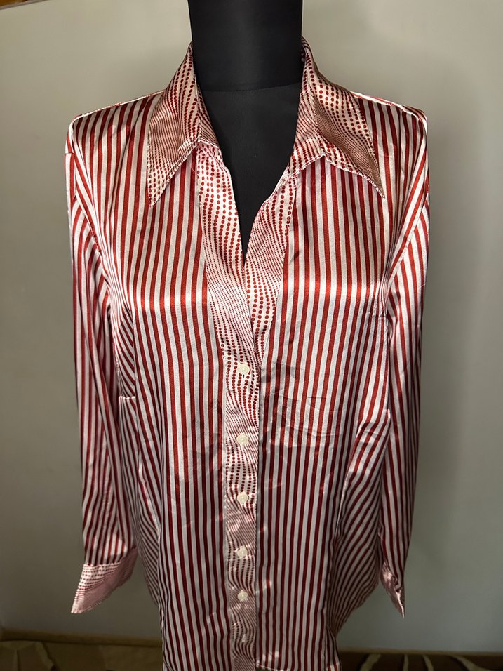 Çizgili Uzun Kollu Saten Gömlek - Görsel 3