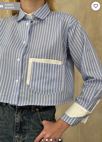 Mavi Çizgili Kısa Denim Gömlek - Görsel 2