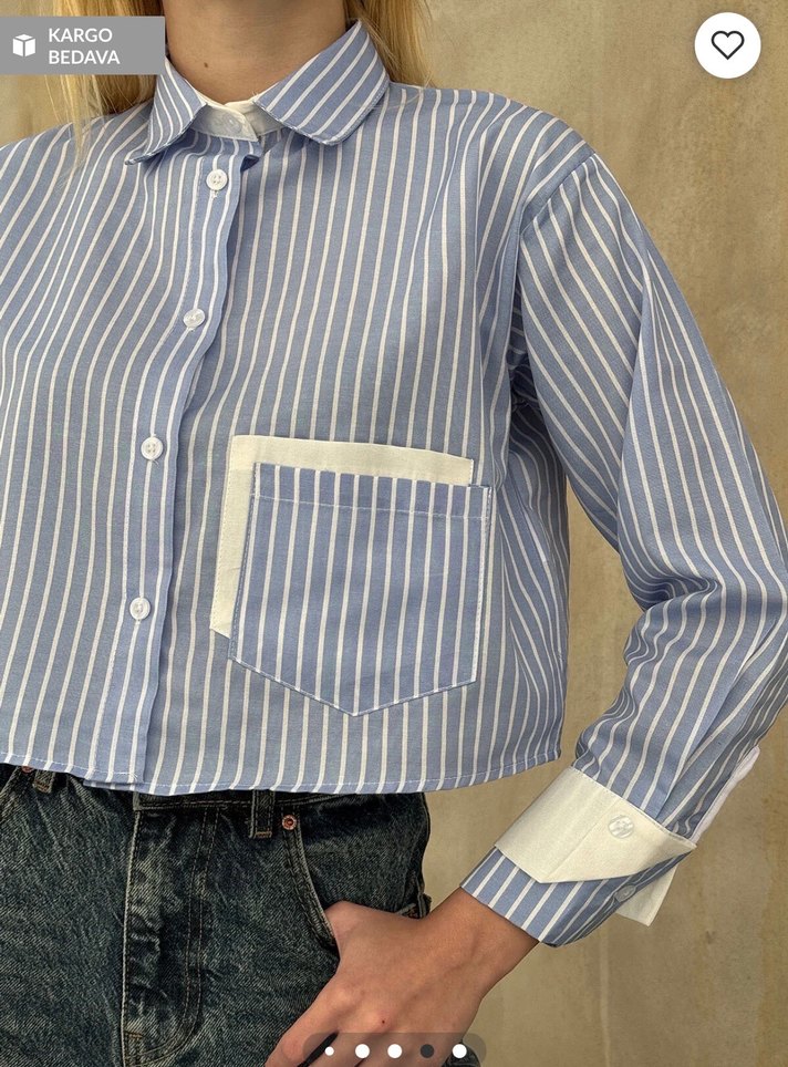 Mavi Çizgili Kısa Denim Gömlek - Görsel 2