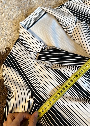 Çizgili Uzun Kadın Blazer Ceket - Görsel 5