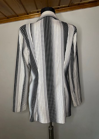 Çizgili Uzun Kadın Blazer Ceket - Görsel 2