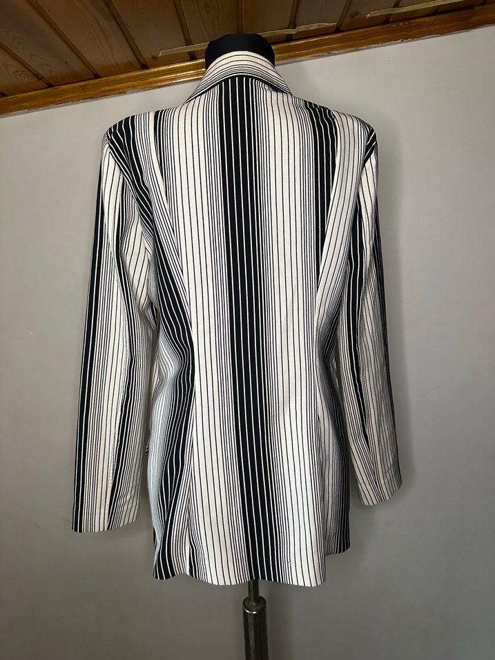 Çizgili Uzun Kadın Blazer Ceket - Görsel 2