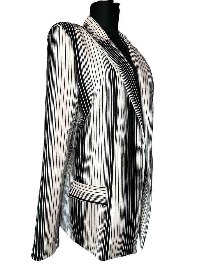 Çizgili Uzun Kadın Blazer Ceket - Görsel 3