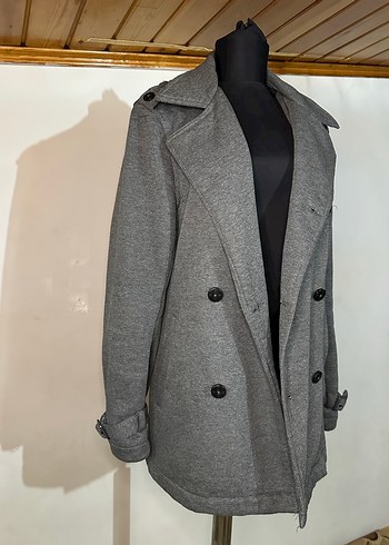 Düğmeli Gri kısa kaban - Görsel 10