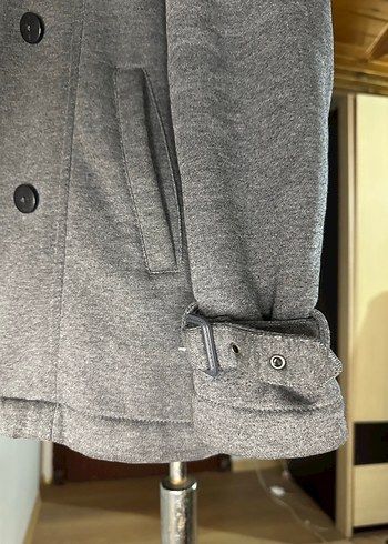 Düğmeli Gri kısa kaban - Görsel 3