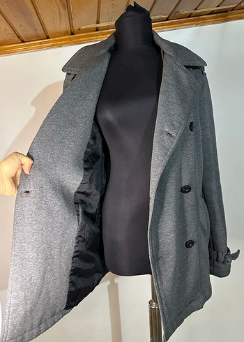 Düğmeli Gri kısa kaban - Görsel 6