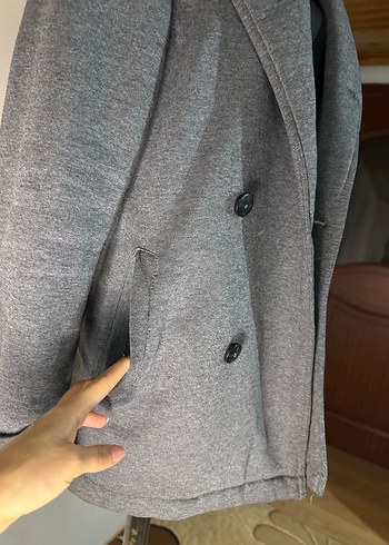 Düğmeli Gri kısa kaban - Görsel 7