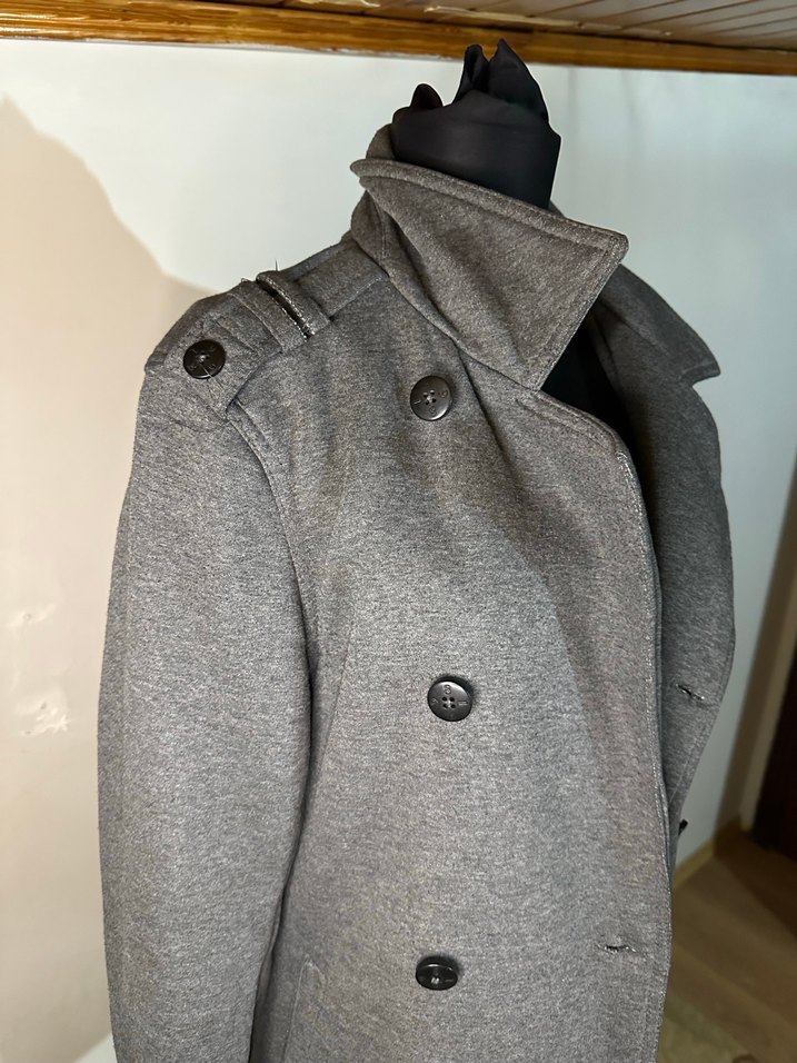 Düğmeli Gri kısa kaban - Görsel 5