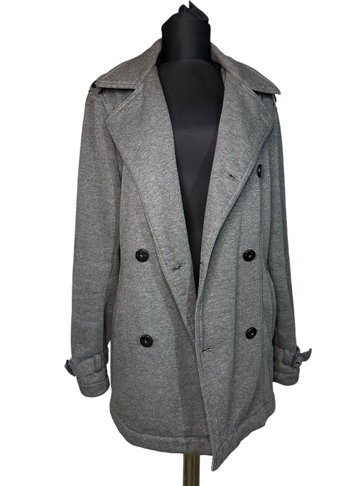 Düğmeli Gri kısa kaban - Görsel 2