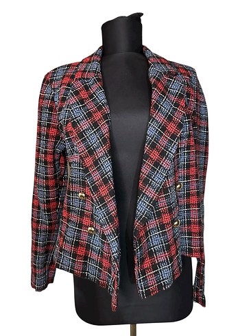 Kısa Ekose Blazer Ceket - Görsel 2