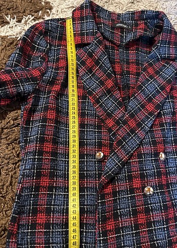 Kısa Ekose Blazer Ceket - Görsel 7