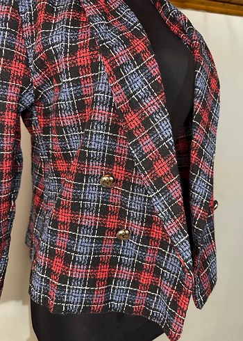 Kısa Ekose Blazer Ceket - Görsel 4