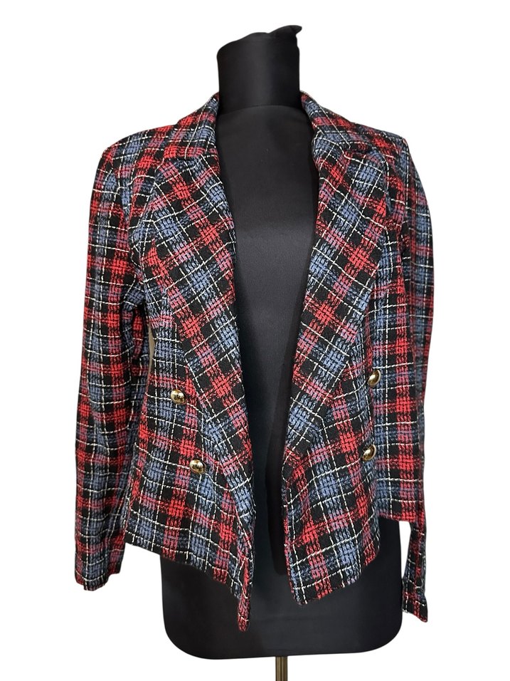 Kısa Ekose Blazer Ceket - Görsel 2