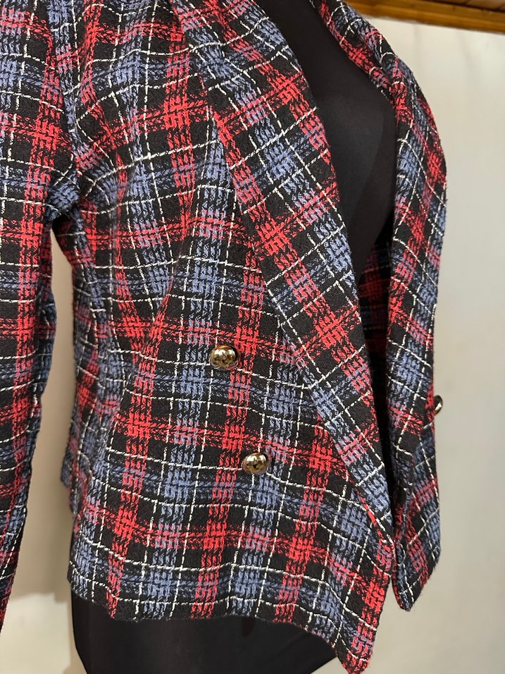 Kısa Ekose Blazer Ceket - Görsel 4