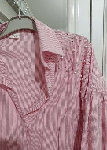 Düğmeli Pembe Uzun Kollu Kadın Gömlek - Görsel 2