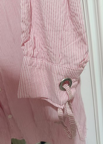 Düğmeli Pembe Uzun Kollu Kadın Gömlek - Görsel 5