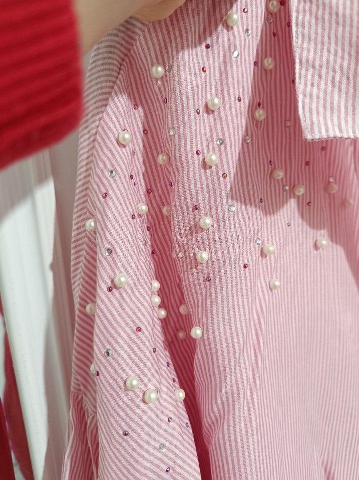 Düğmeli Pembe Uzun Kollu Kadın Gömlek - Görsel 4