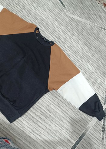 Kadın Renk Bloklu Örgü Sweatshirt - Görsel 3