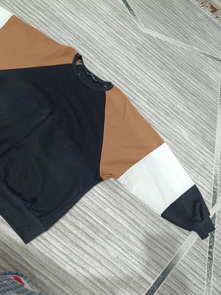 Kadın Renk Bloklu Örgü Sweatshirt - Görsel 3